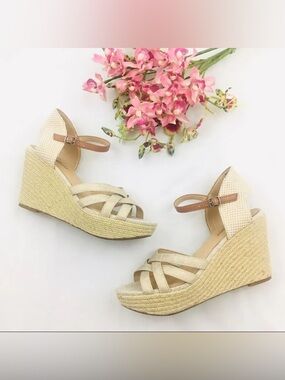 Lucky Brand Beige Espadrille Wedge Sandals with Ankle Strap size 8.5